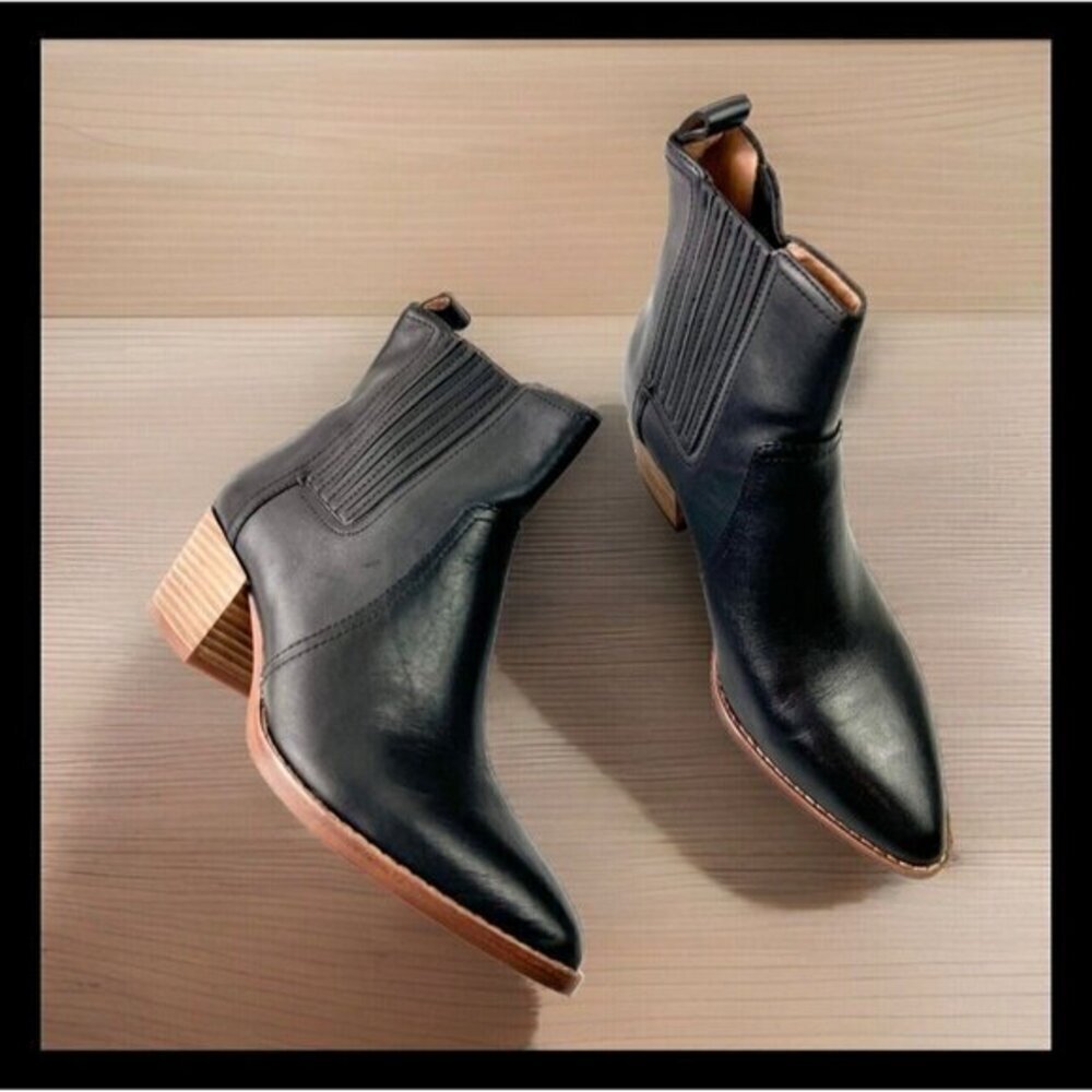 Madewell Black Leather Western Ankle Boots Women’s 7.5 Block Heel Fall Trend